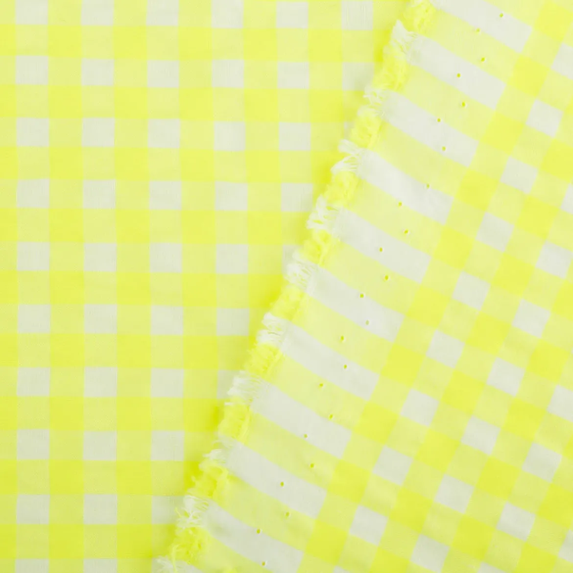 Seersucker Bekleidungsstoff YARN DYED Baumwollmischung Karo weiß neon gelb 1,45m Breite