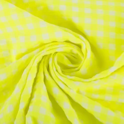 Seersucker Bekleidungsstoff YARN DYED Baumwollmischung Karo weiß neon gelb 1,45m Breite