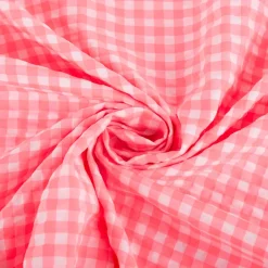 Seersucker Bekleidungsstoff YARN DYED Baumwollmischung Karo weiß neon pink 1,45m Breite
