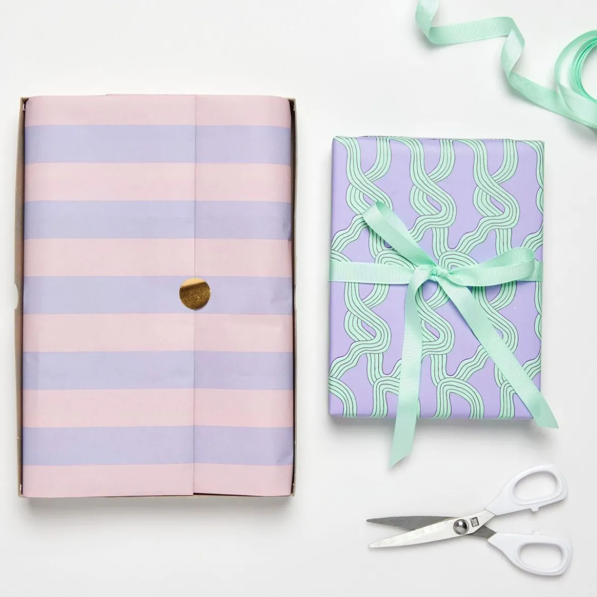 Seidenpapier Streifen rosa-flieder 50x365cm auf Rolle von Rico Design