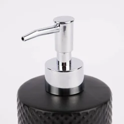 Seifenspender Noppenstruktur Keramik schwarz matt silberfarbig 18x8cm