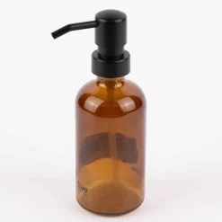 Seifenspender Pumpflasche Glas Kunststoff braun schwarz 18x6cm 250ml