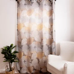 Ösengardine blickdicht Blätter anthrazit messing 140x245cm