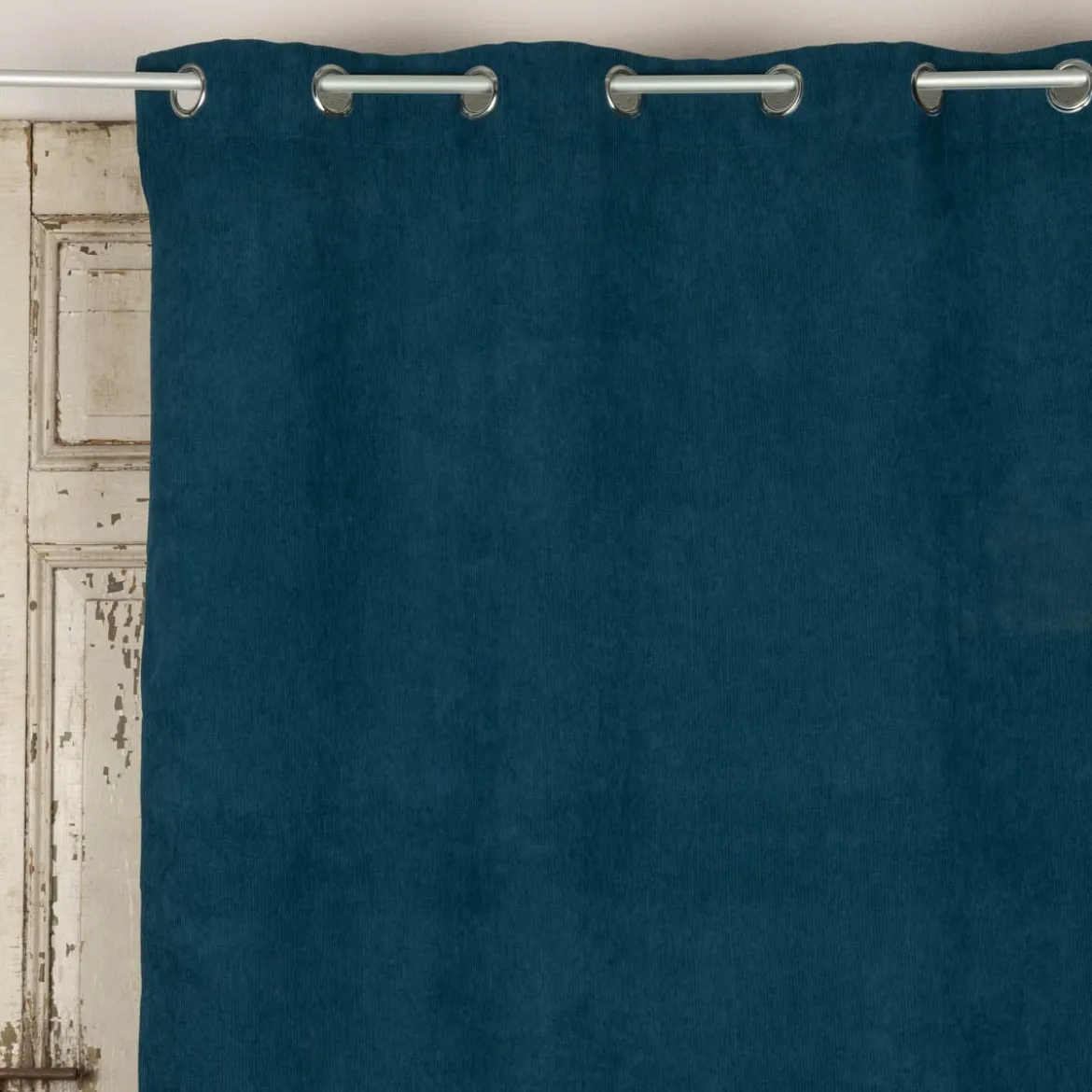 Ösengardine Cordoptik einfarbig petrolblau 140x260cm