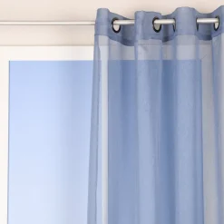 Ösengardine einfarbig Voile Struktur jeansblau 135x260cm