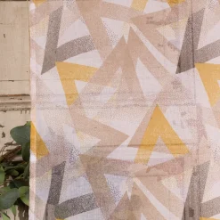 Ösengardine Geometrie Retro Dreiecke weiß braun senfgelb 135x260cm