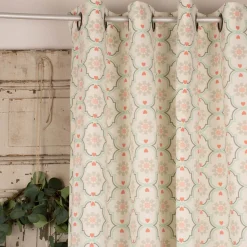 Ösengardine Hanna aus Baumwolle Ornamente weiß mint grau 140x245cm