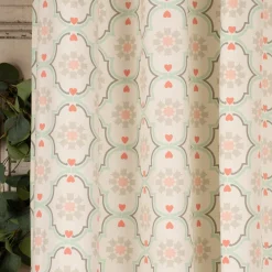 Ösengardine Hanna aus Baumwolle Ornamente weiß mint grau 140x245cm