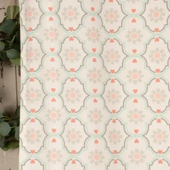 Ösengardine Hanna aus Baumwolle Ornamente weiß mint grau 140x245cm