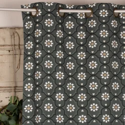 Ösengardine Hanna aus Baumwolle Ornamente blau weiß beige 140x245cm