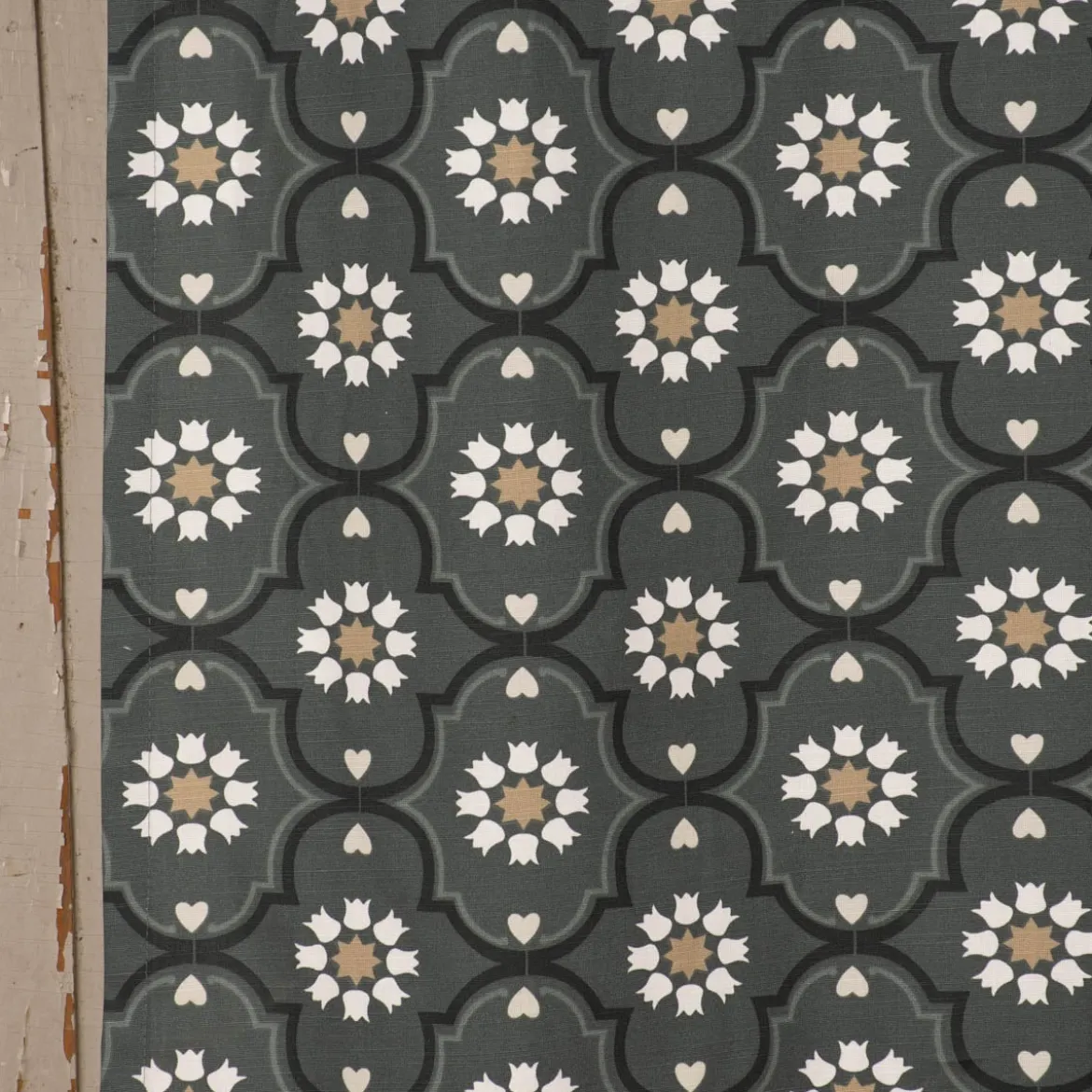 Ösengardine Hanna aus Baumwolle Ornamente blau weiß beige 140x245cm