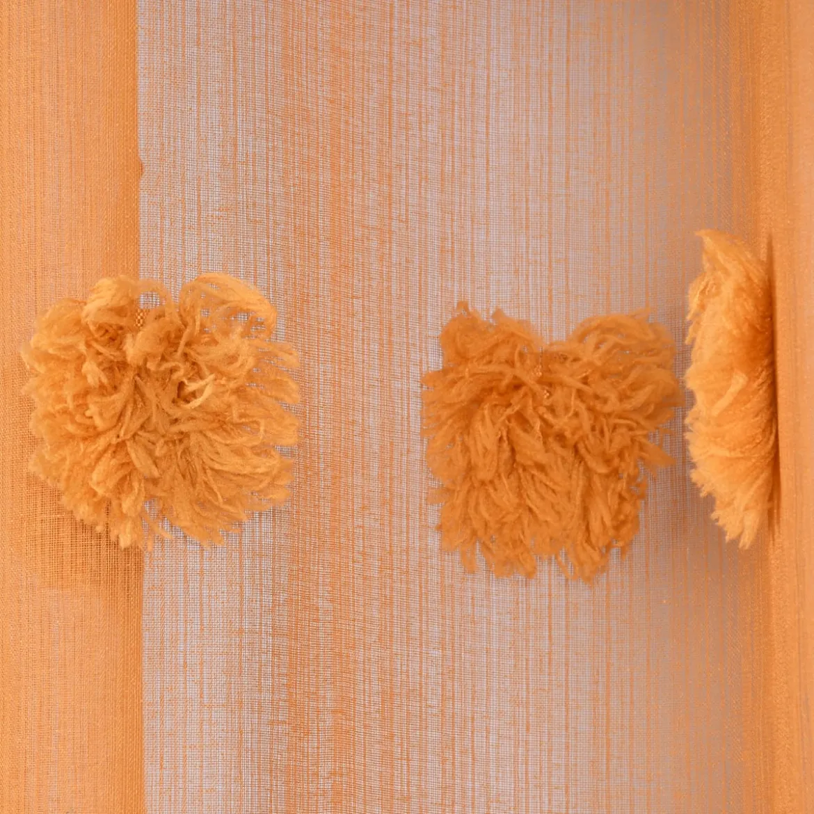 Ösengardine Leinenoptik mit Pompons uni senfgelb 140x260cm