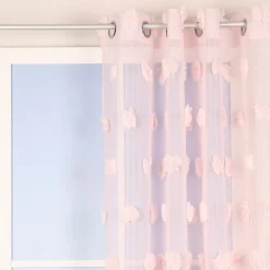 Ösengardine Leinenoptik mit Pompons uni rosa 140x260cm