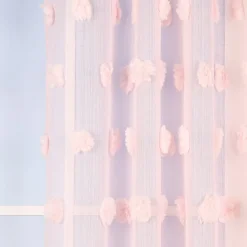 Ösengardine Leinenoptik mit Pompons uni rosa 140x260cm