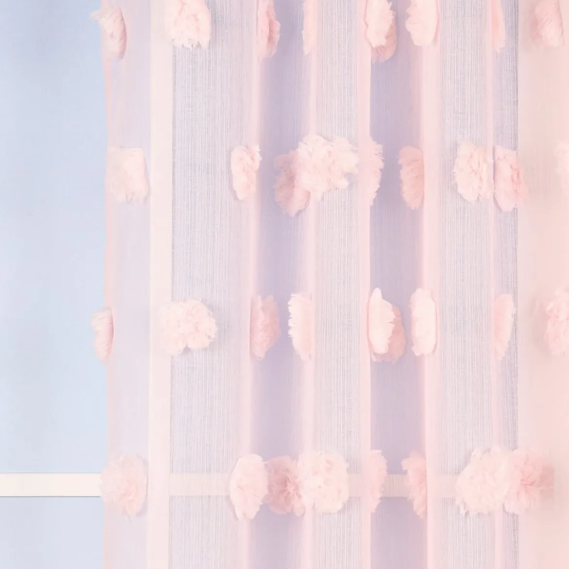 Ösengardine Leinenoptik mit Pompons uni rosa 140x260cm
