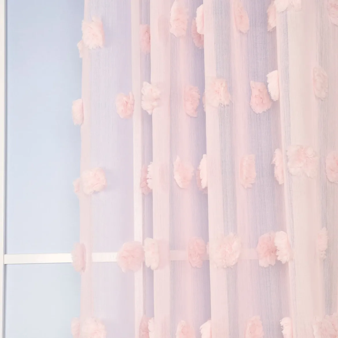 Ösengardine Leinenoptik mit Pompons uni rosa 140x260cm