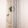 Ösengardine Leinenoptik mit Pompons uni grau 140x260cm