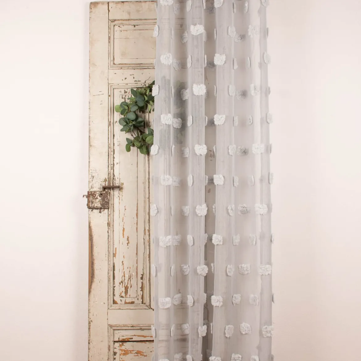 Ösengardine Leinenoptik mit Pompons uni grau 140x260cm