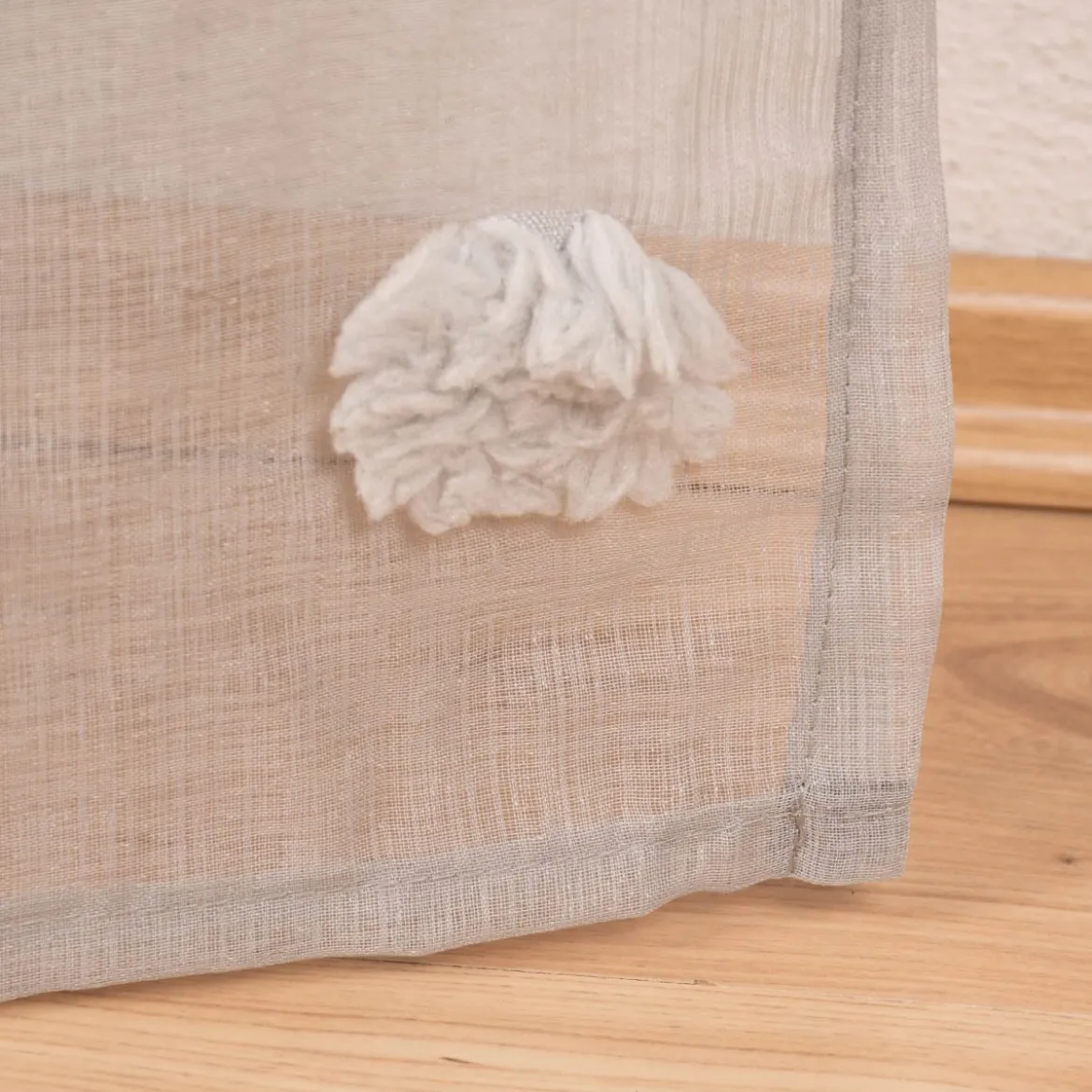 Ösengardine Leinenoptik mit Pompons uni grau 140x260cm