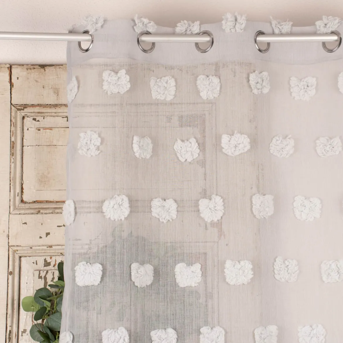Ösengardine Leinenoptik mit Pompons uni grau 140x260cm