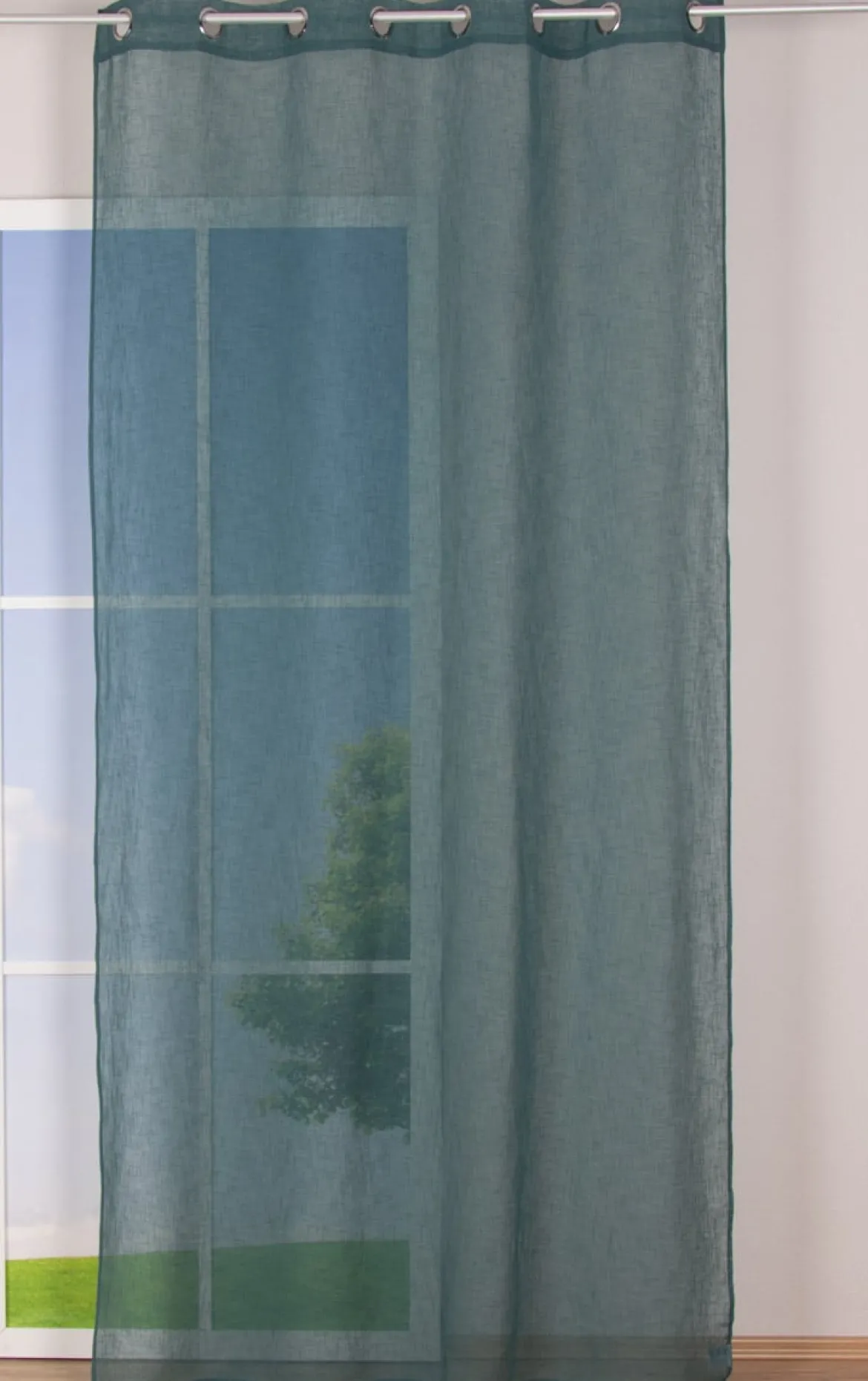 Ösengardine Leinenoptik uni petrol 140x260cm