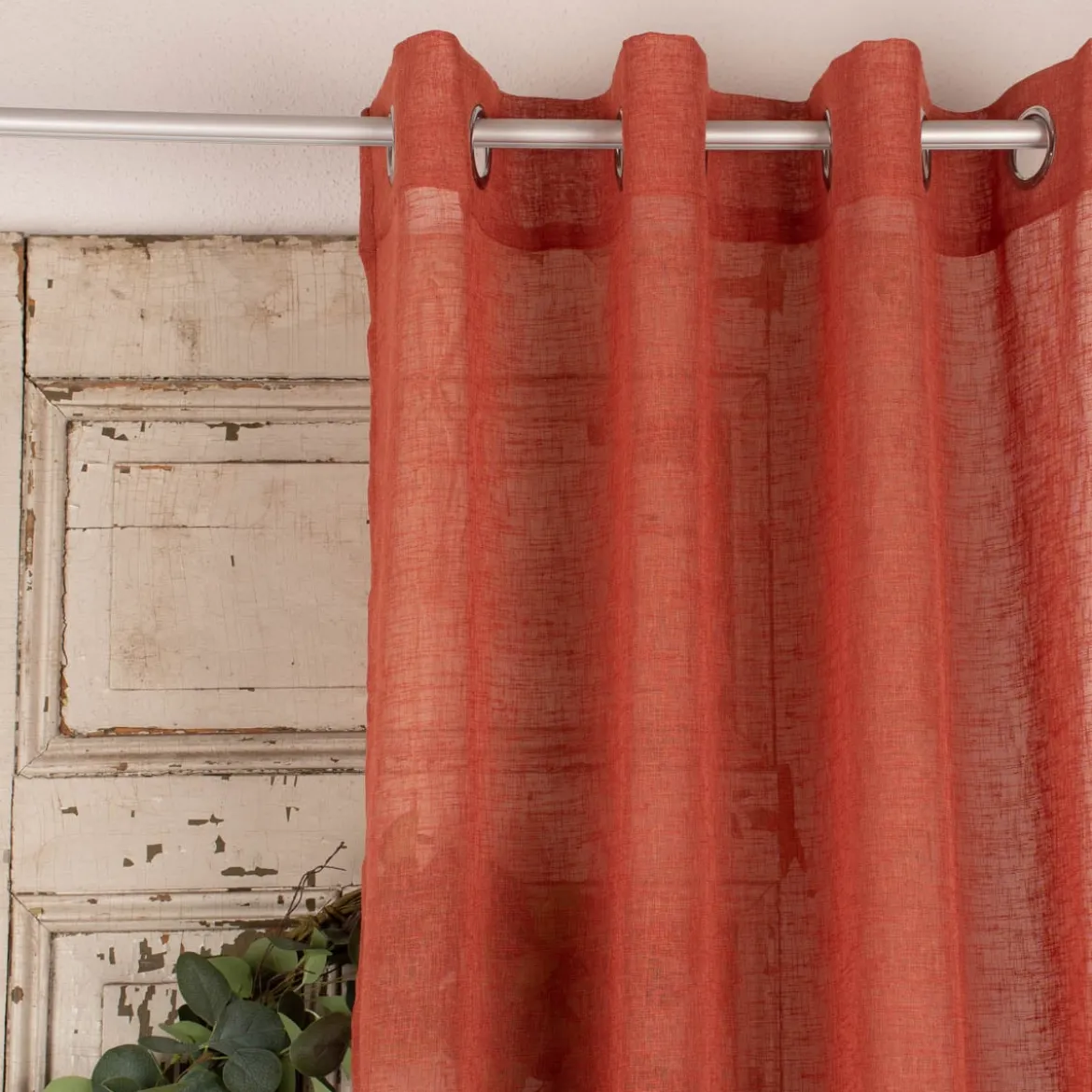 Ösengardine Leinenoptik uni terracotta 140x260cm
