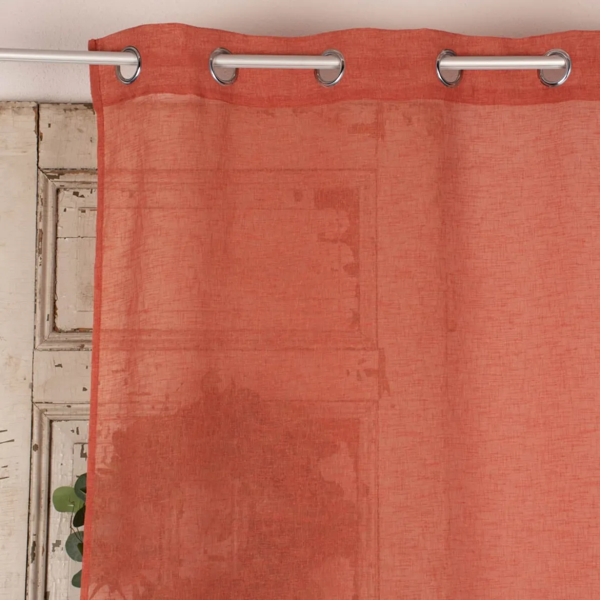 Ösengardine Leinenoptik uni terracotta 140x260cm