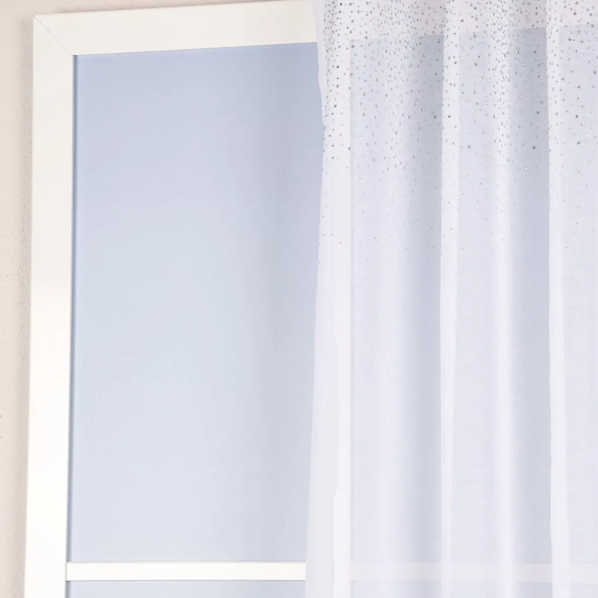 Ösengardine mit Glitzersteinen weiß silberfarbig 140x260cm