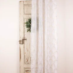 Ösengardine Reliefdruck Ornamente Bögen offweiß goldfarbig 140x260cm