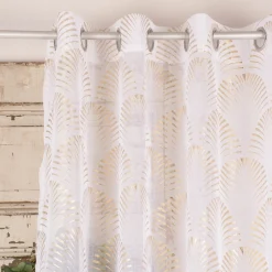 Ösengardine Reliefdruck Ornamente Bögen offweiß goldfarbig 140x260cm