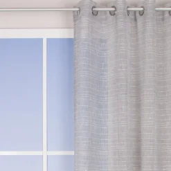 Ösengardine Schnurstreifen mit Glitzerpailletten grau weiß 135x260cm