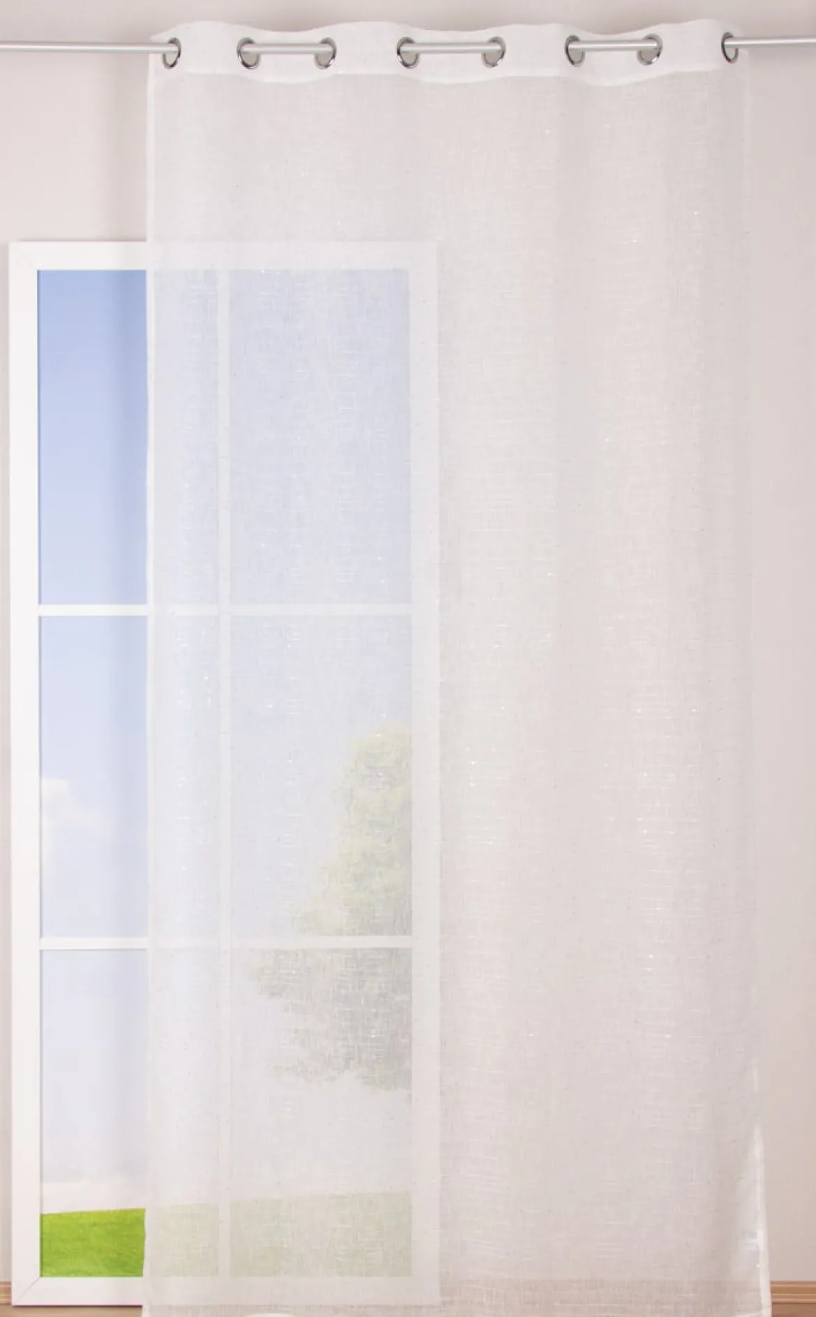 Ösengardine Schnurstreifen mit Glitzerpailletten weiß 135x260cm