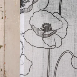 Ösengardine Voile transparent Diana Blumen Blüten weiß schwarz 140x260cm