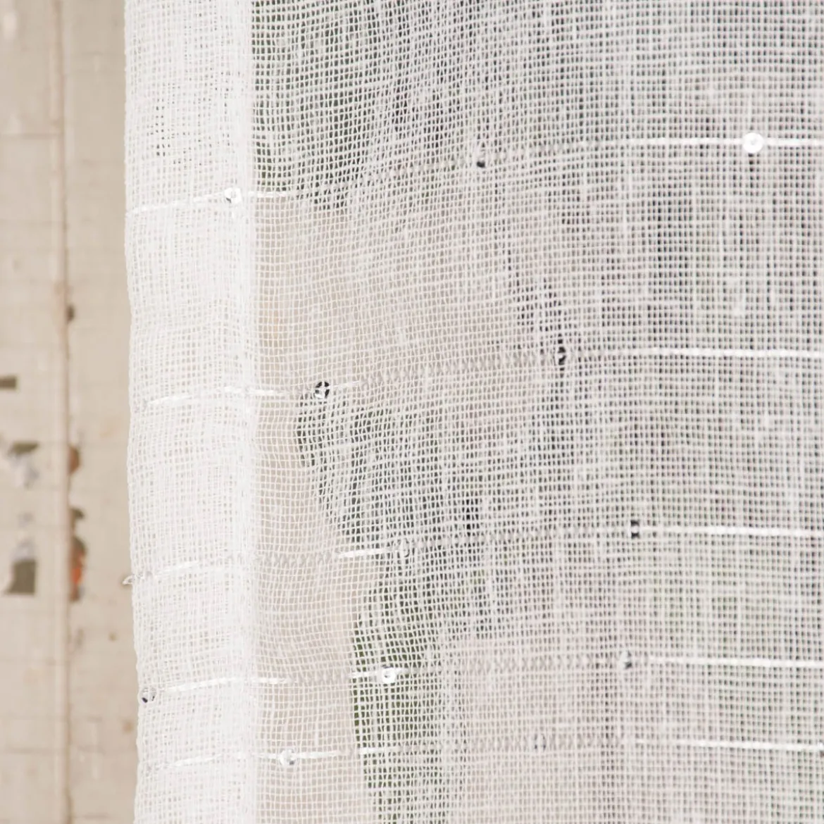 Ösengardine XXL Schnurstreifen mit Glitzerpailletten weiß 300x260cm