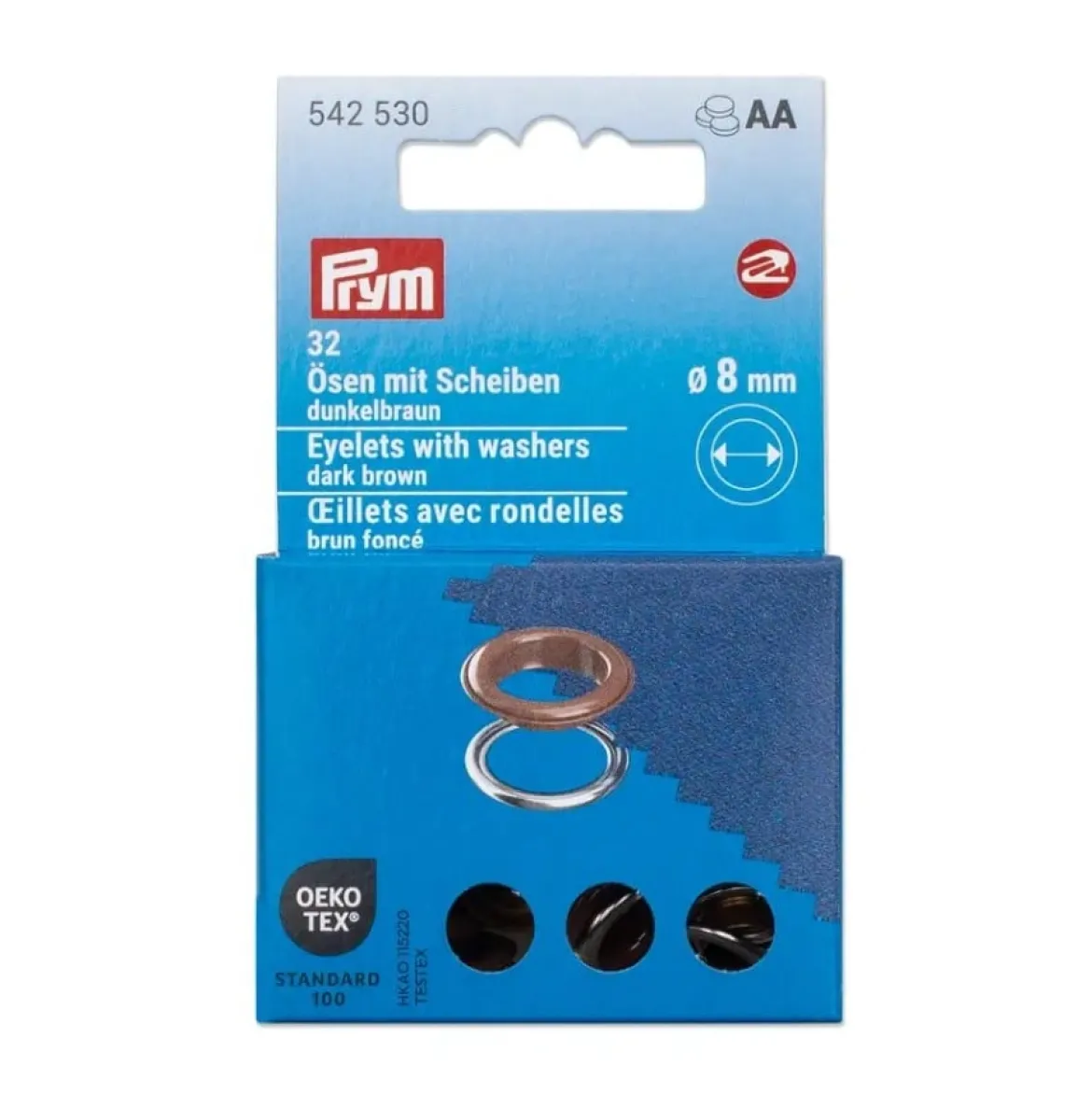 Ösen mit Scheiben 8mm dunkelbraun/silberfarbig 32 Stk von Prym