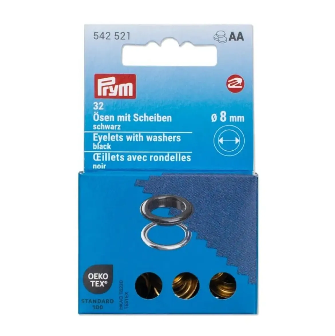 Ösen mit Scheiben 8mm schwarz/silberfarbig 32 Stk von Prym