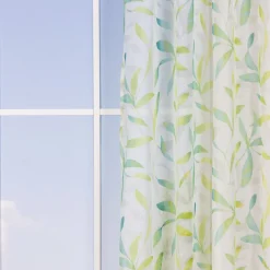 Ösenvorhang Blätter weiß grün 140x255cm