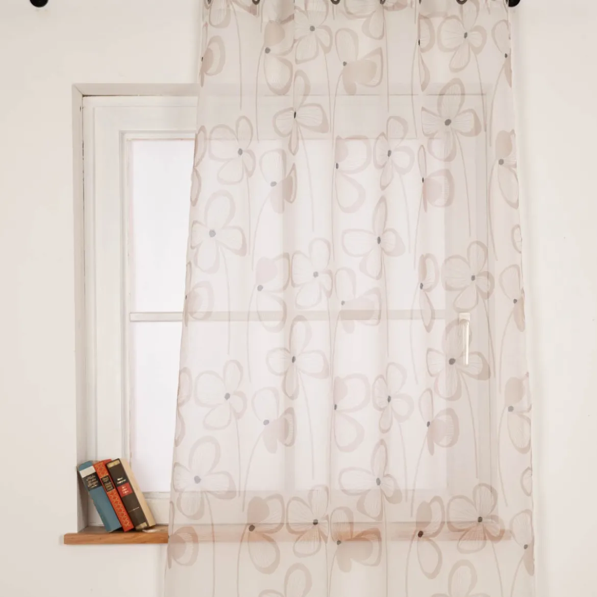 Ösenvorhang Blumen abstrakt Voile weiß beige 135x260cm
