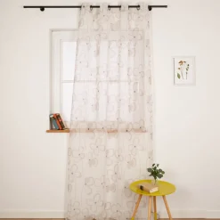 Ösenvorhang Blumen abstrakt Voile weiß beige 135x260cm