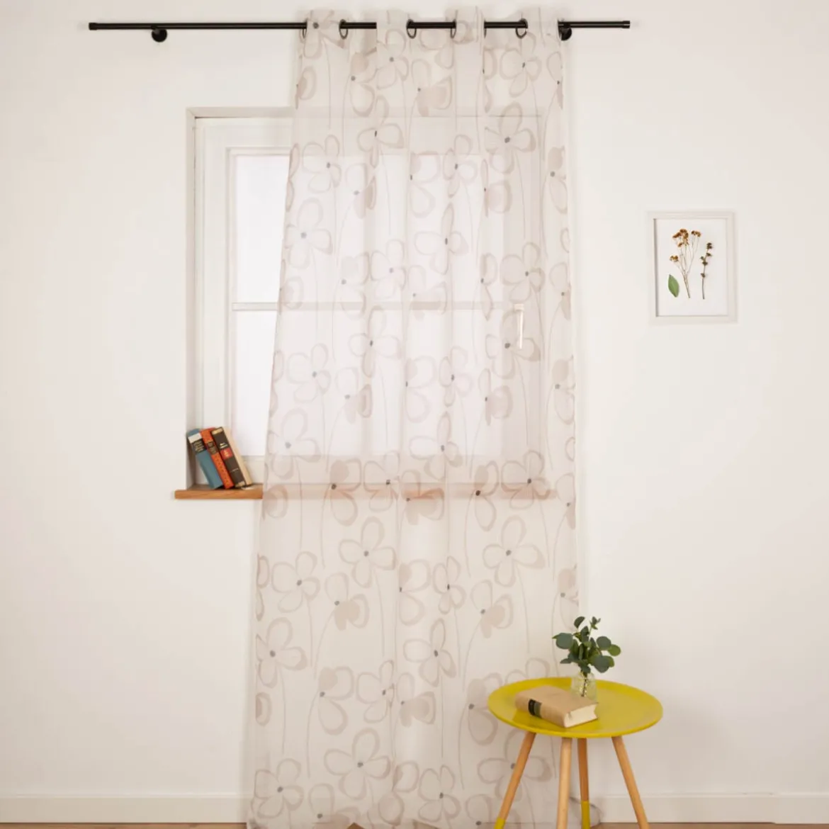 Ösenvorhang Blumen abstrakt Voile weiß beige 135x260cm