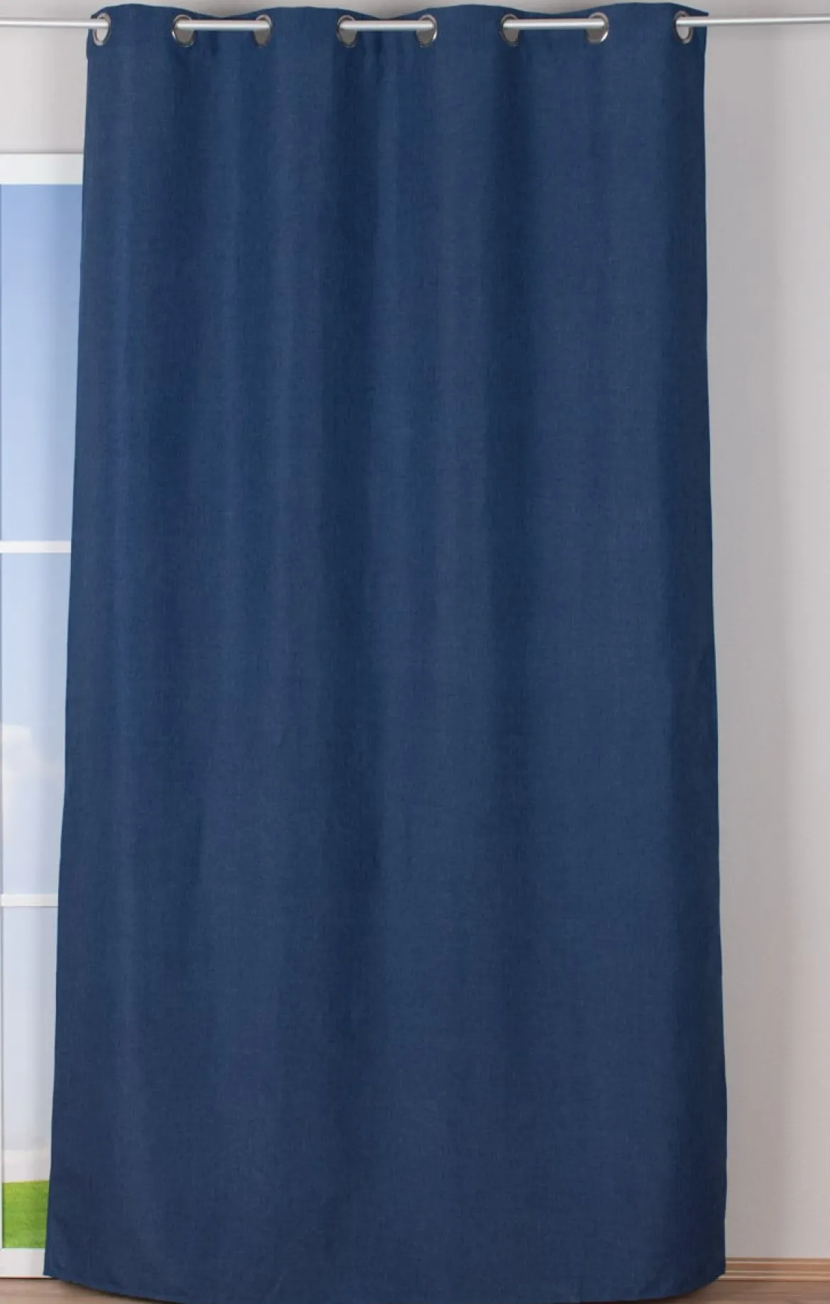 Ösenvorhang Brilliant Leinenoptik einfarbig blau 140x245cm