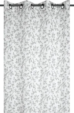 Ösenvorhang Claire mit Vögeln und Blumenranken weiß dunkelgrau 140x260cm