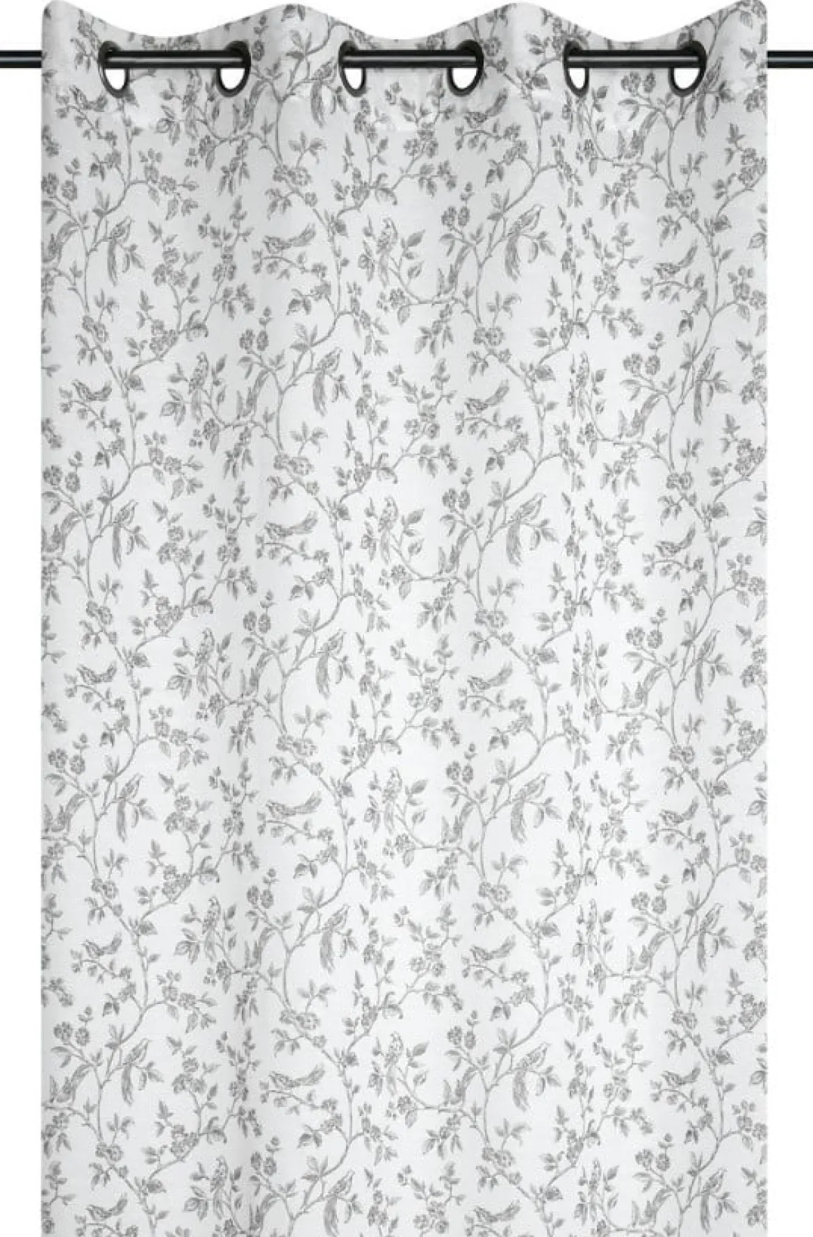 Ösenvorhang Claire mit Vögeln und Blumenranken weiß dunkelgrau 140x260cm