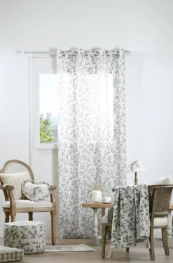 Ösenvorhang Claire mit Vögeln und Blumenranken weiß dunkelgrau 140x260cm