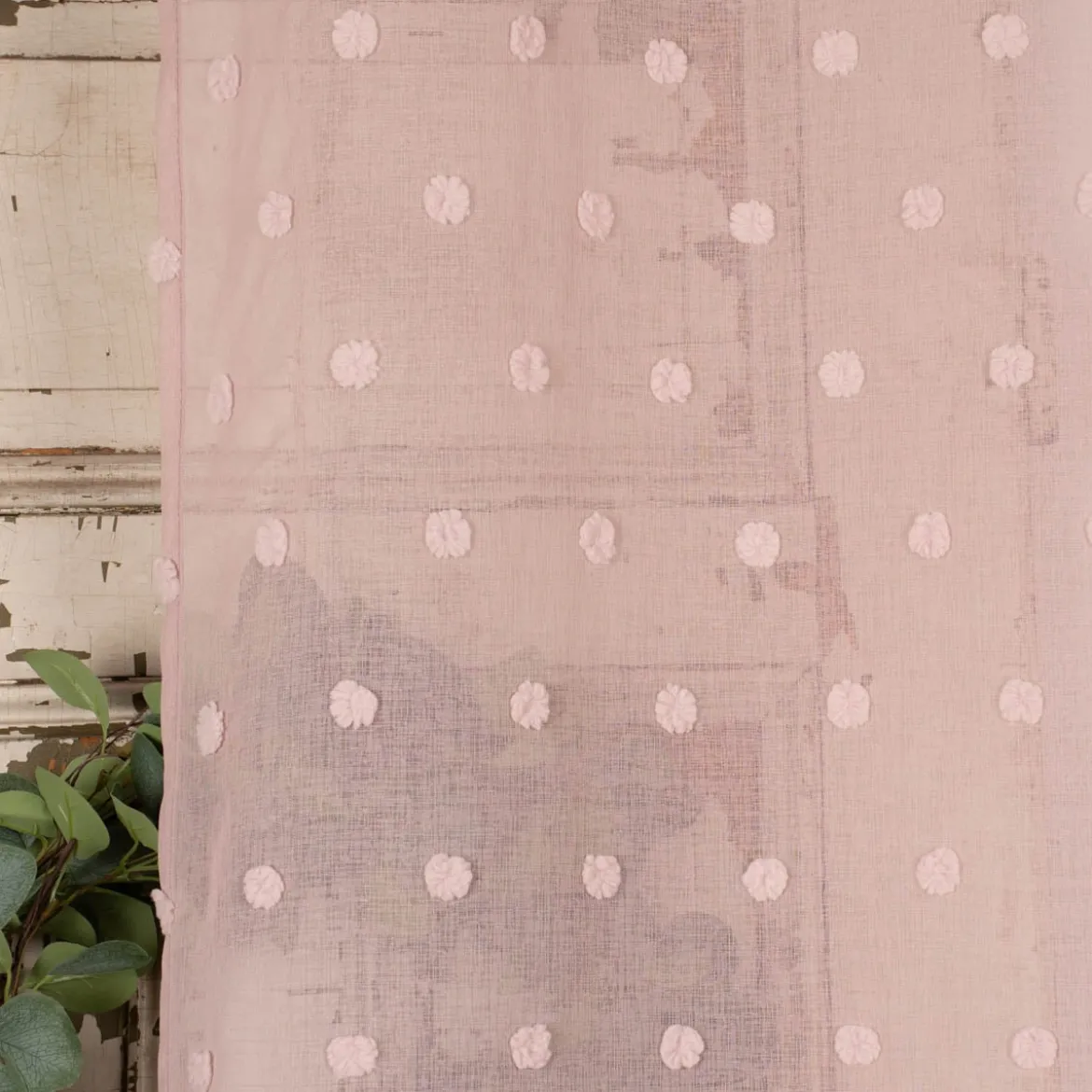 Ösenvorhang Dekoschal Leinenoptik Pompons rosa 135x245cm