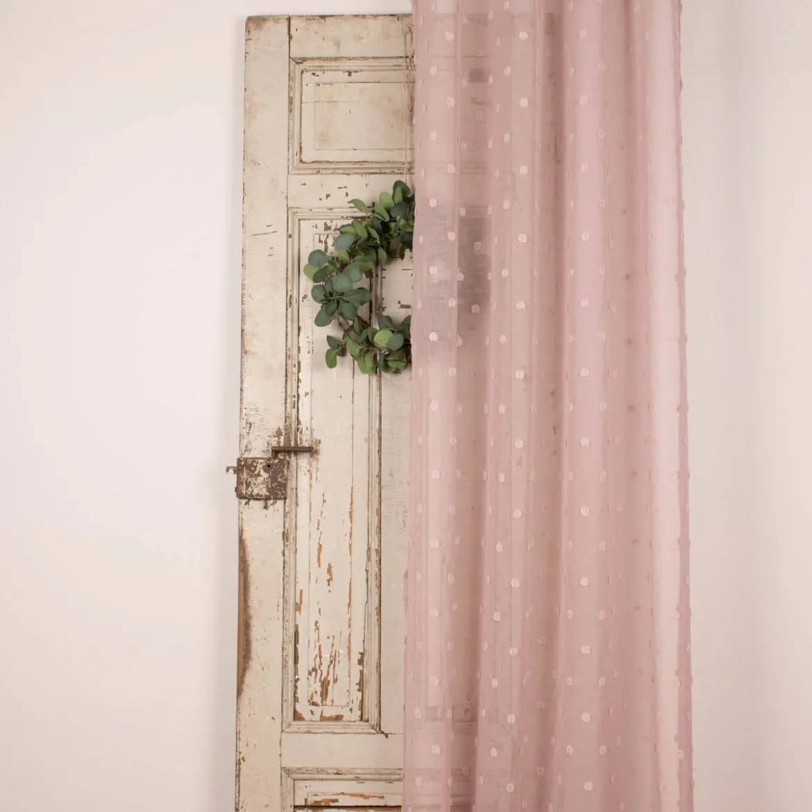 Ösenvorhang Dekoschal Leinenoptik Pompons rosa 135x245cm