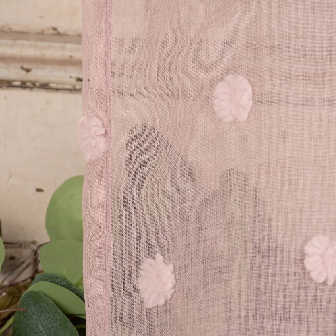 Ösenvorhang Dekoschal Leinenoptik Pompons rosa 135x245cm