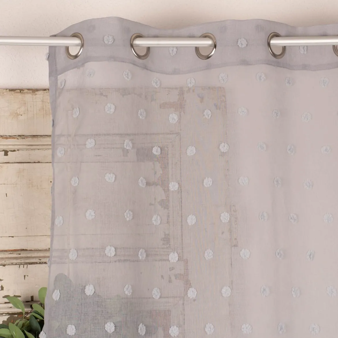 Ösenvorhang Dekoschal Leinenoptik Pompons grau 135x245cm