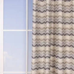 Ösenvorhang Jacquard Leinenoptik Chevronmuster weiß natur grau 135x250cm