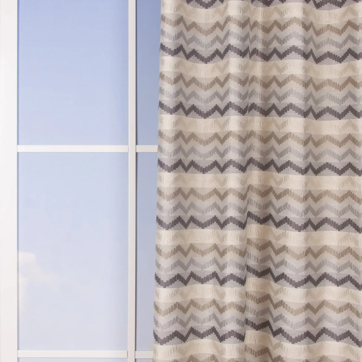 Ösenvorhang Jacquard Leinenoptik Chevronmuster weiß natur grau 135x250cm